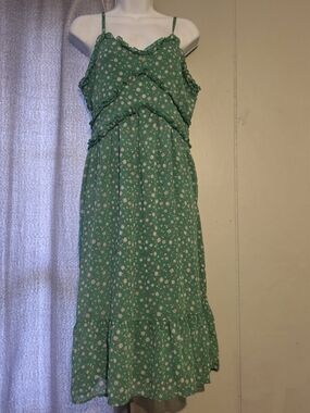 No Boundaries Green Floral Midi Sundress with Ruffle Trim